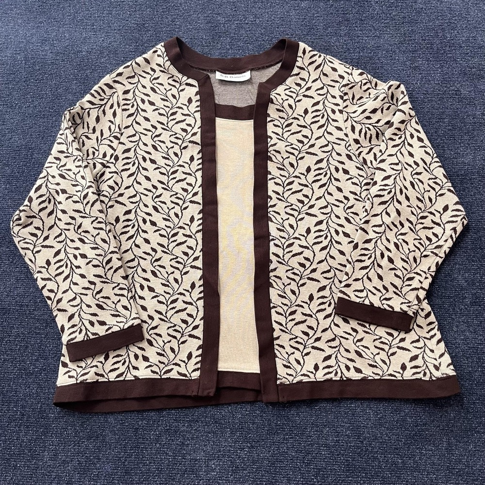 C.D. Daniels Cardigan Sweater Womens XL Beige‎ Leaf Print Open Front Knit Floral